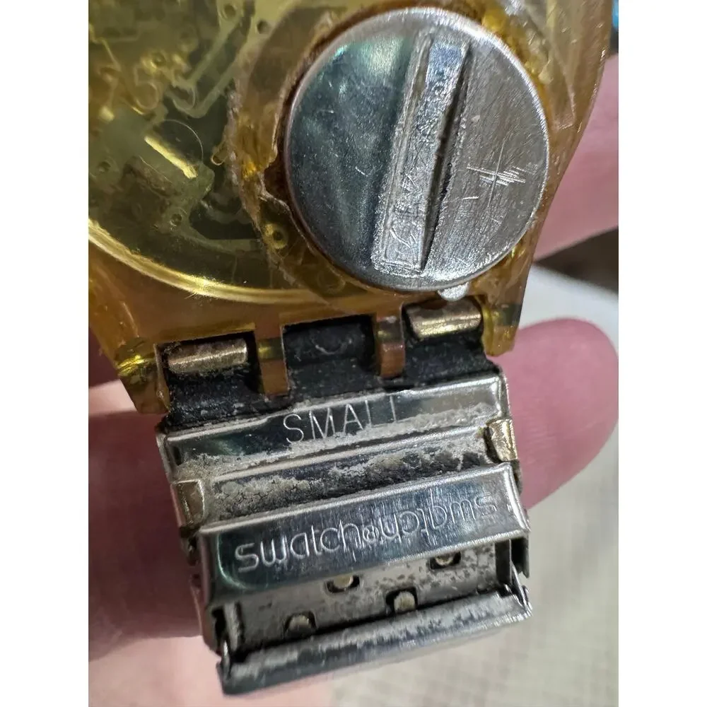 Vintage 1991 Swatch Swiss Watch | Gold Dial & Stretch Band | New Battery | Runs